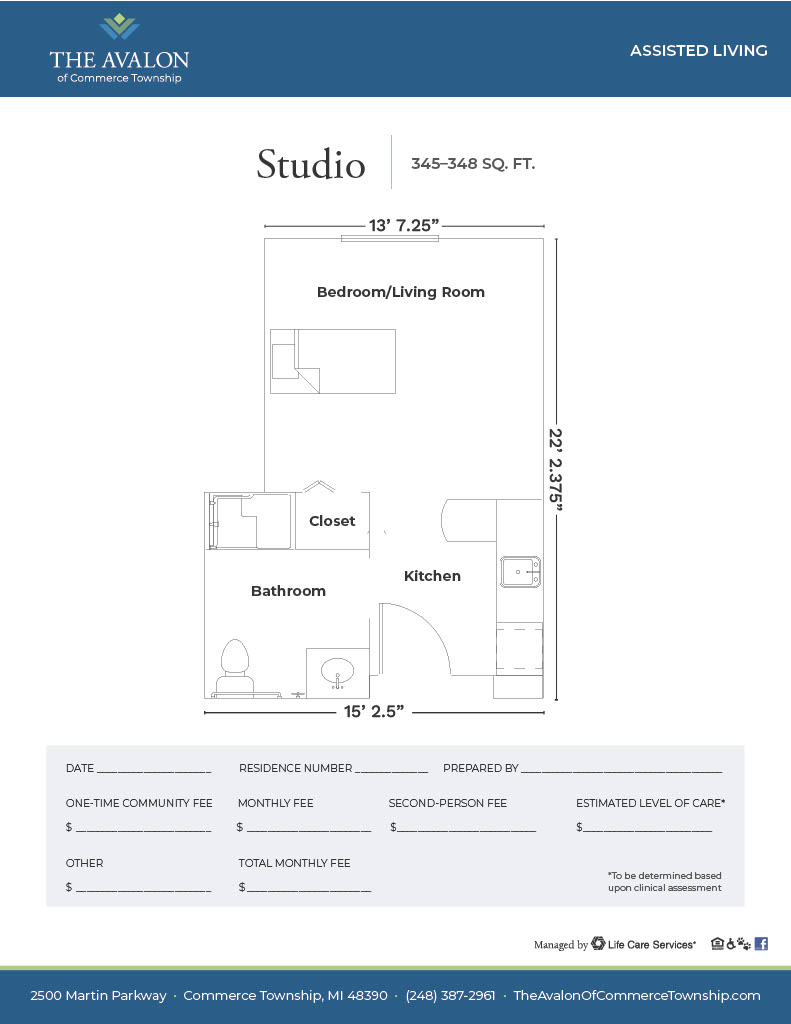 Avalon of Commerce Township Studio floor plan