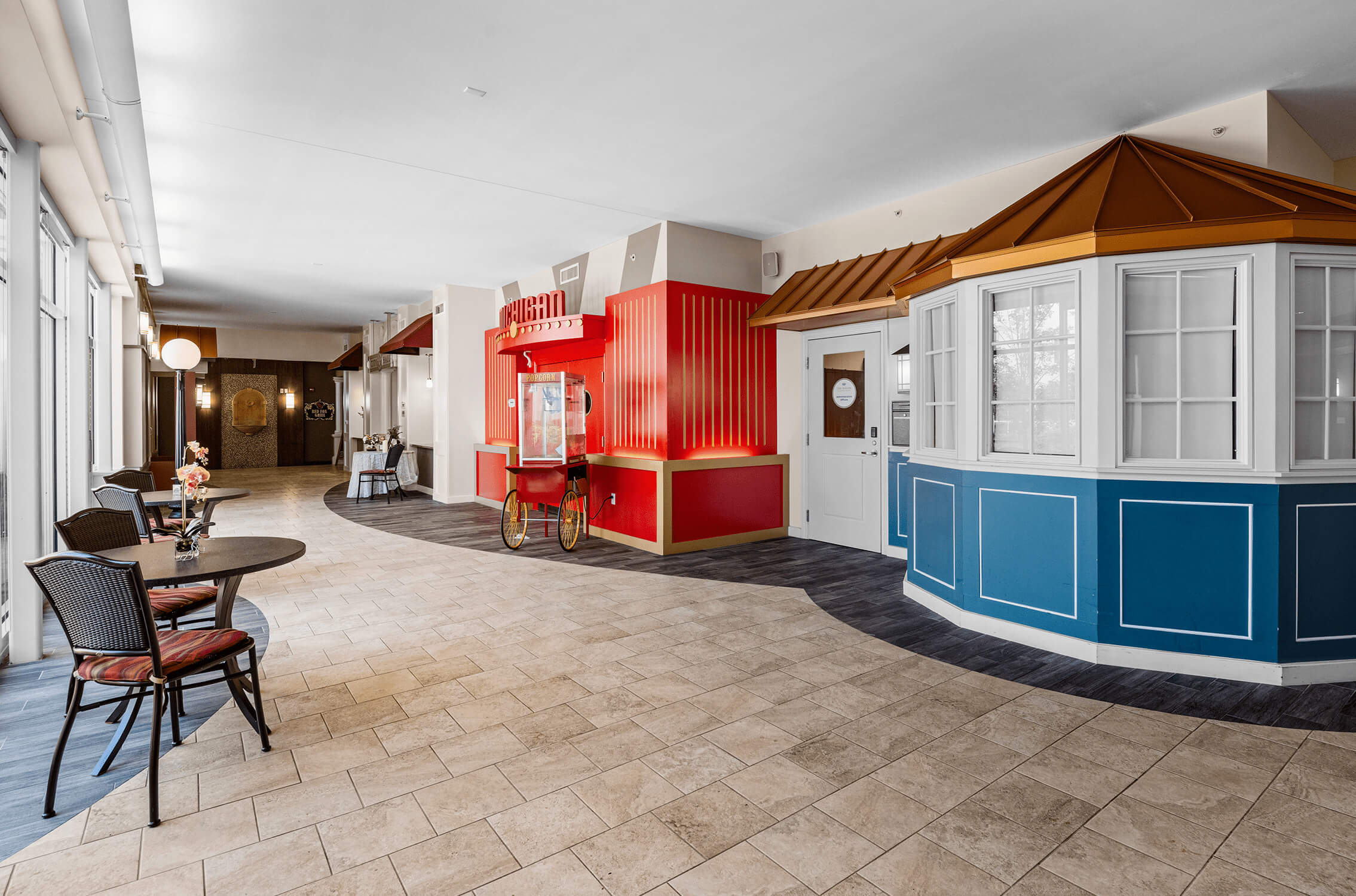 Avalon of Commerce Township movie theatre and activity hallway