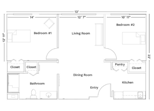 Commerce-Two-Bed Two Bedroom Floor Plan